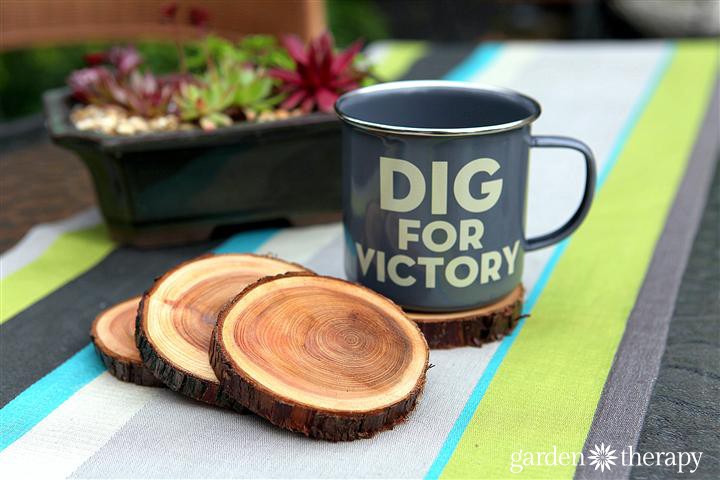 enamel-dig-for-victory-mug-and-natural-branch-coasters-project-via-garden-therapy-coasters-recycle1-a5