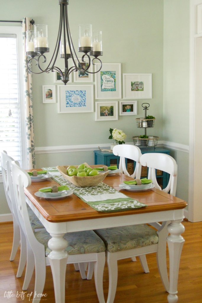 Green and White Fall Decor in the Kitchen and Dining Room