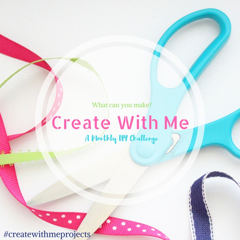 Scissors and pieces of crafting ribbon on a white background. Colorful  text overlayed over the image reads "what can you make? Create with me. A Monthly DIY challenge"